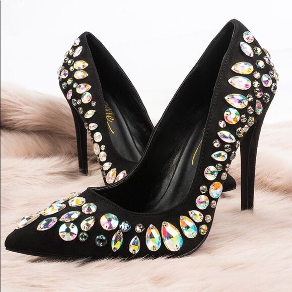 Black multi gem stone covered pump - Picture 3 of 8